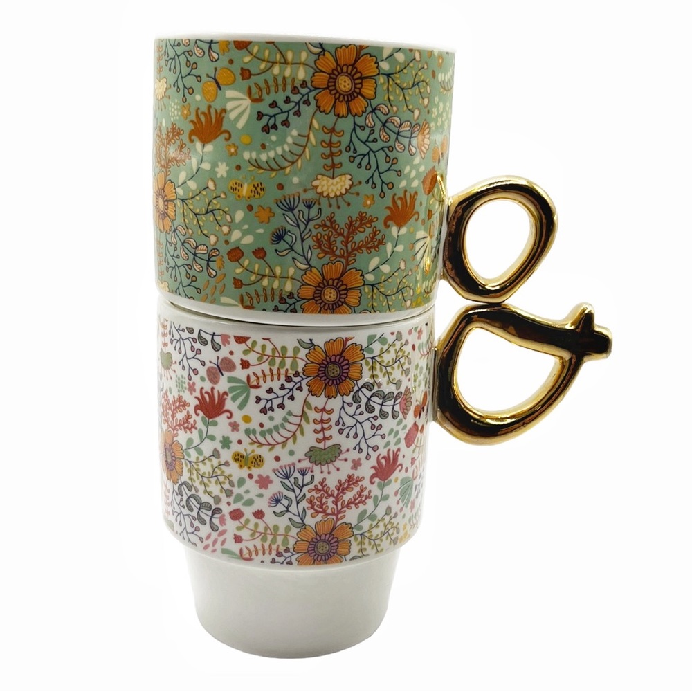 Set of 2 Ampersand Floral Stacking Mugs